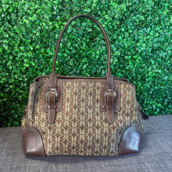 Womens Fossil Brown Signature Fabric Leather Shoulder Handbag Satchel Bag Purse - Picture 14 of 15